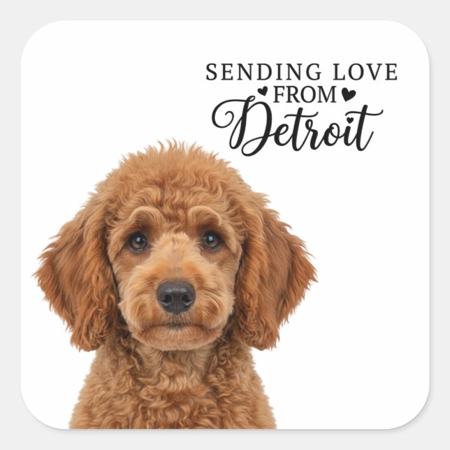 Pegatina Cuadrada Enviando Amor Desde Detroit (Anverso)