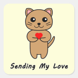 Pegatina Cuadrada Enviando mi amor fondo amarillo