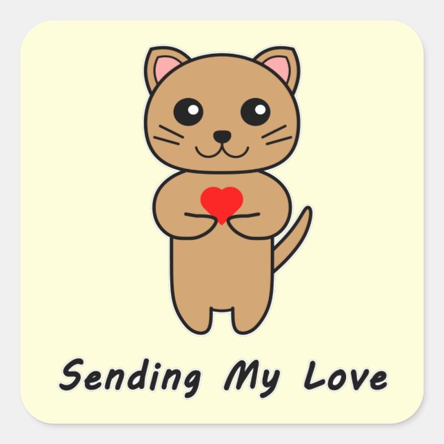 Pegatina Cuadrada Enviando mi amor fondo amarillo (Anverso)