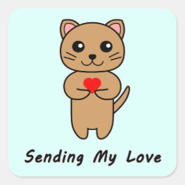 Pegatina Cuadrada Enviando mi amor fondo azul