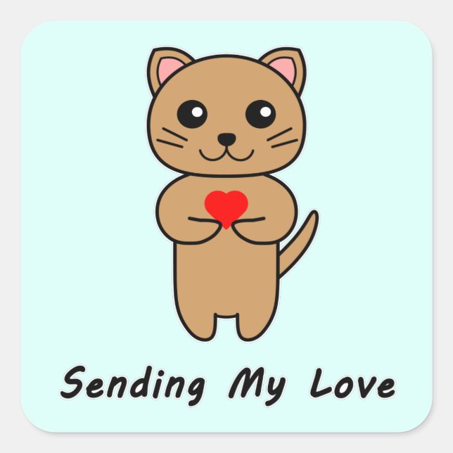 Pegatina Cuadrada Enviando mi amor fondo azul (Anverso)