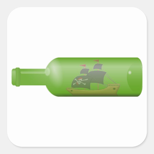 Pegatina Cuadrada Enviar en una botella (Anverso)
