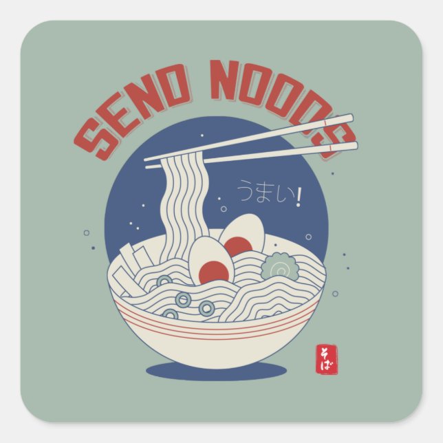 Pegatina Cuadrada Envíe noods Ramen japonés de sopa de fideos (Anverso)