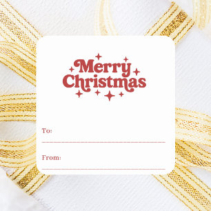 Pegatina Cuadrada Envoltura de regalo de Navidades retro blancos roj