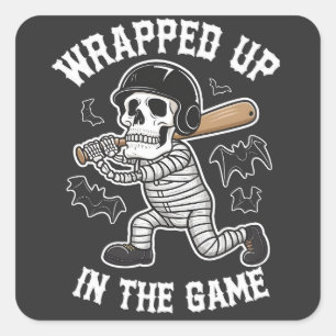 Pegatina Cuadrada Envuelto en el partido de béisbol Halloween