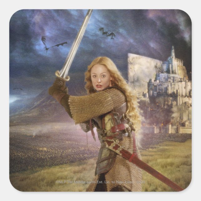 Pegatina Cuadrada Eowyn Raises Sword (Anverso)