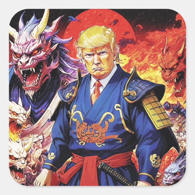 Pegatina Cuadrada Epic Trump Samurai Anime (Anverso)