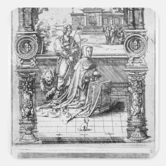 Pegatina Cuadrada Epitaf de Margarita de Austria (Anverso)