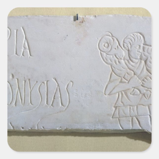 Pegatina Cuadrada Epitaph con un alivio del Buen Pastor (Anverso)