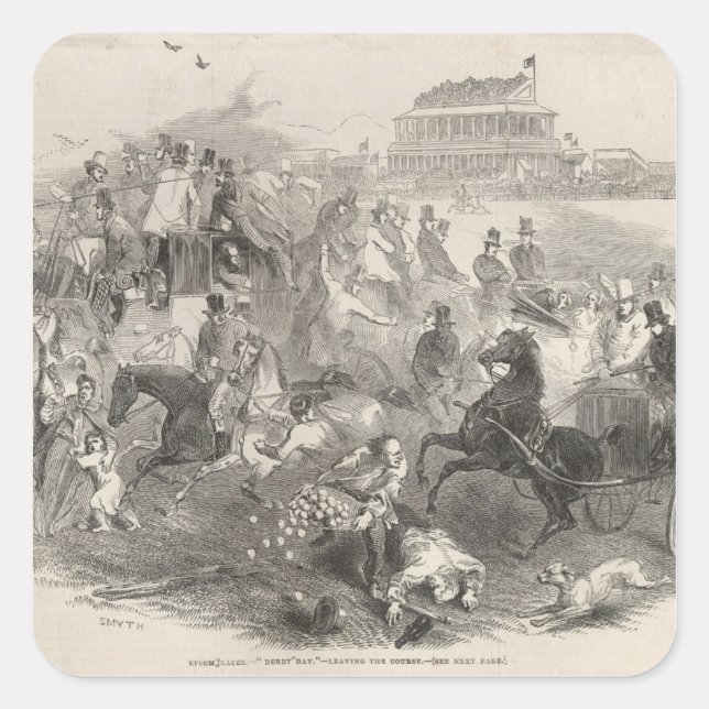 Pegatina Cuadrada Epsom Races, 'Día del Derby': Dejando el curso (Anverso)