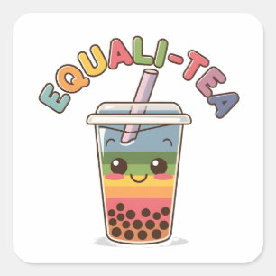 Pegatina Cuadrada Equali-Tea Divertido Té Burbuja LGBTQ Mes del Orgu