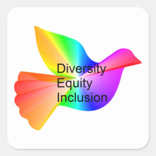 Pegatina Cuadrada Equidad de diversidad Inclusión con paloma de paz 