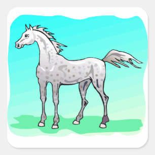 Pegatina Cuadrada Equino del tema del caballo gris enrollado
