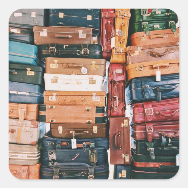 Pegatina Cuadrada Equipaje de equipaje de época (Anverso)