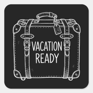 Pegatina Cuadrada Equipaje Listo para Vacaciones Boceto