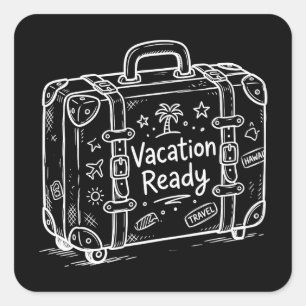 Pegatina Cuadrada Equipaje Listo para Vacaciones Doodle