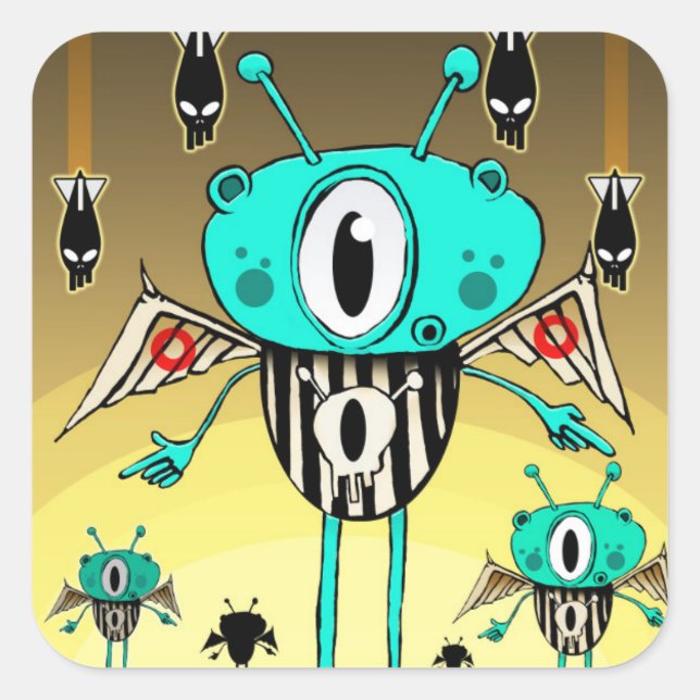 Pegatina Cuadrada Equipo alien 2012 (Anverso)