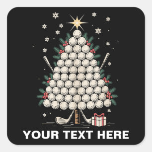 Pegatina Cuadrada Equipo de árbol de Navidad de golf personalizado F