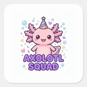 Pegatina Cuadrada Equipo de Axolotl Gorra de Fiesta Kawaii Axolotl L
