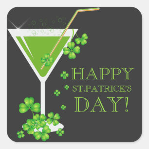 Pegatina Cuadrada Equipo de bebidas irlandés Shamrock Cocktail Pegat