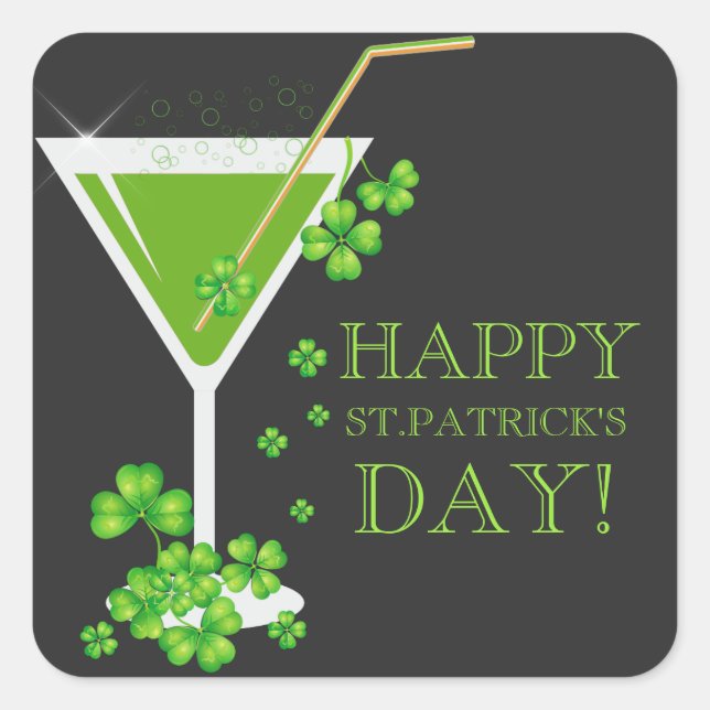 Pegatina Cuadrada Equipo de bebidas irlandés Shamrock Cocktail Pegat (Anverso)