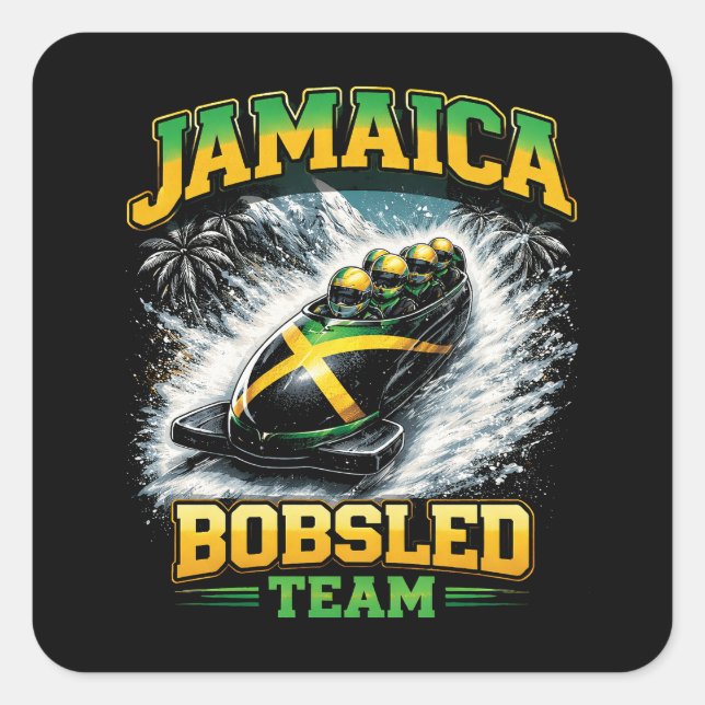 Pegatina Cuadrada Equipo de Bobsleigh de Jamaica (Anverso)