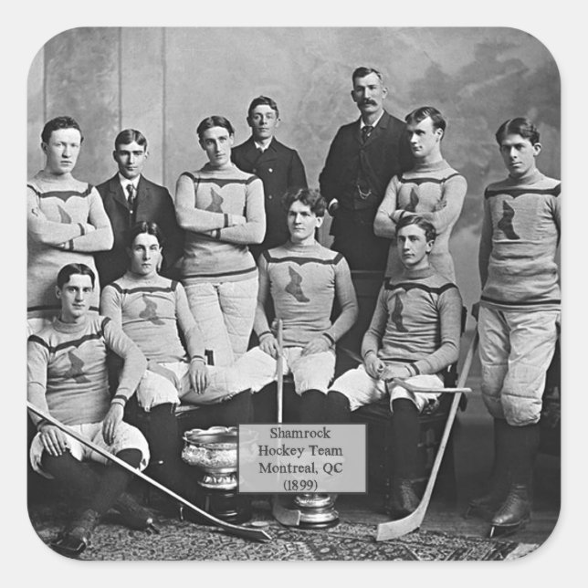 Pegatina Cuadrada Equipo de hockey sobre chamrock, Montreal, QC 1899 (Anverso)