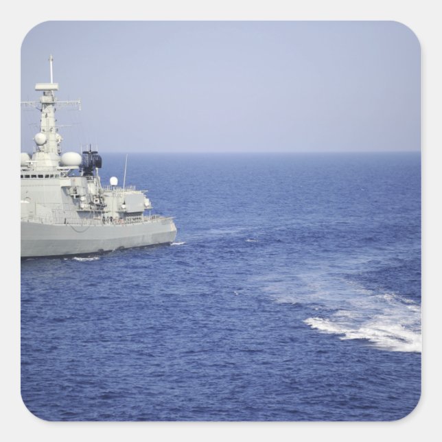 Pegatina Cuadrada Equipo de la marina portuguesa en un bote inflable (Anverso)