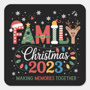 Pegatina Cuadrada Equipo de Navidad 2025 Somos Familia Fiesta Festiv