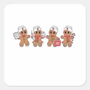 Pegatina Cuadrada Equipo de Navidad Santa Pan de Jengibre Enfermería