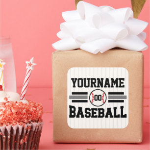 Pegatina Cuadrada Equipo de NOMBRE del jugador de béisbol retro pers