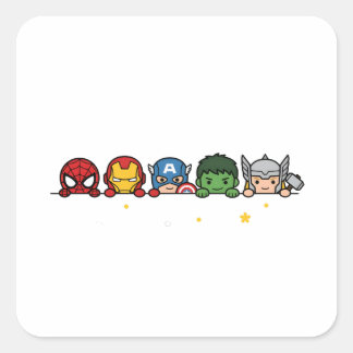 Pegatina Cuadrada Equipo de superhéroes Chibi lindo asomándose gráfi