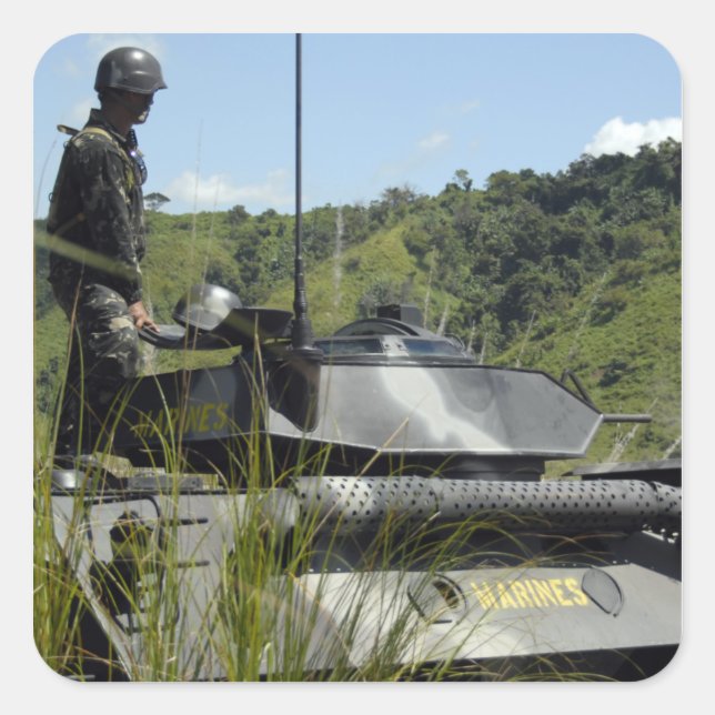 Pegatina Cuadrada Equipo Filipino de Aterrizaje de Batallones Marino (Anverso)