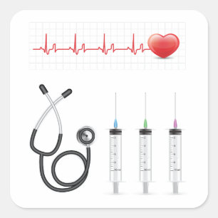 Pegatina Cuadrada Equipo Médico Latido Salud