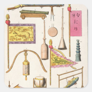 Pegatina Cuadrada Equipo militar chino, ilustracion de 'Le