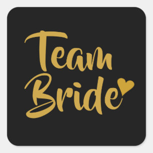 Pegatina Cuadrada Equipo Novia Corazón de Oro