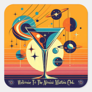 Pegatina Cuadrada Era Espacial Bienvenidos Al Club Atomic Martini