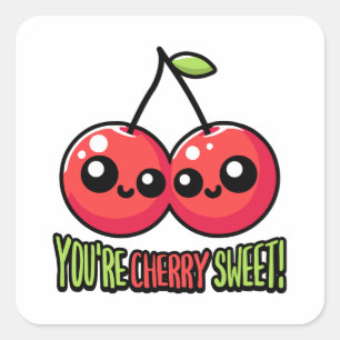 Pegatina Cuadrada ¡Eres Cherry Sweet! Cute Cherry Pun