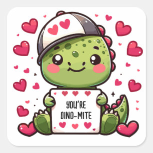 Pegatina Cuadrada ¡Eres Dino-mite! - Tarjeta Cute Dinosaur Valentine