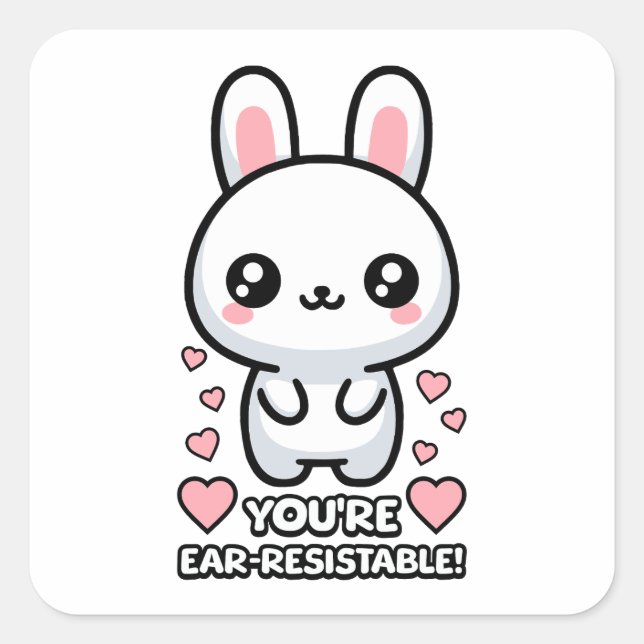 Pegatina Cuadrada ¡Eres Earresistible! Personalizado Cute Bunny Pun (Anverso)