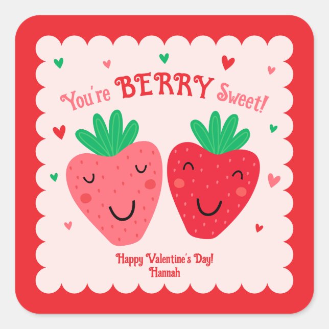 Pegatina Cuadrada Eres Fresa Dulce San Valentín (Anverso)