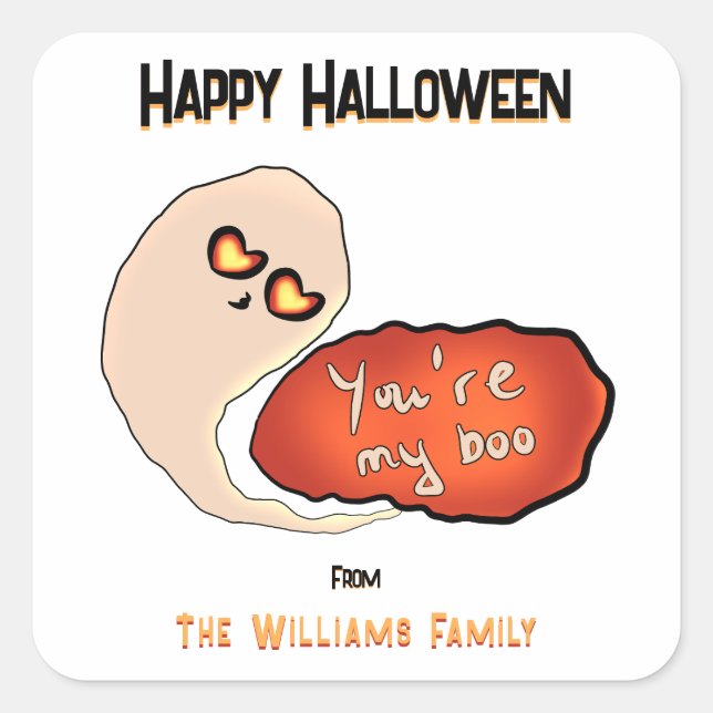 Pegatina Cuadrada Eres mi Boo | Cute Halloween (Anverso)