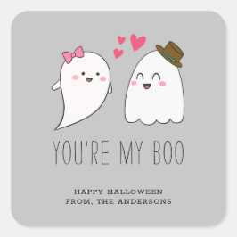 Pegatina Cuadrada Eres mi Boo Halloween Kawaii Ghost Cute Gray