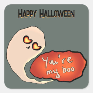 Pegatina Cuadrada Eres mi Boo   Halloween lindo 