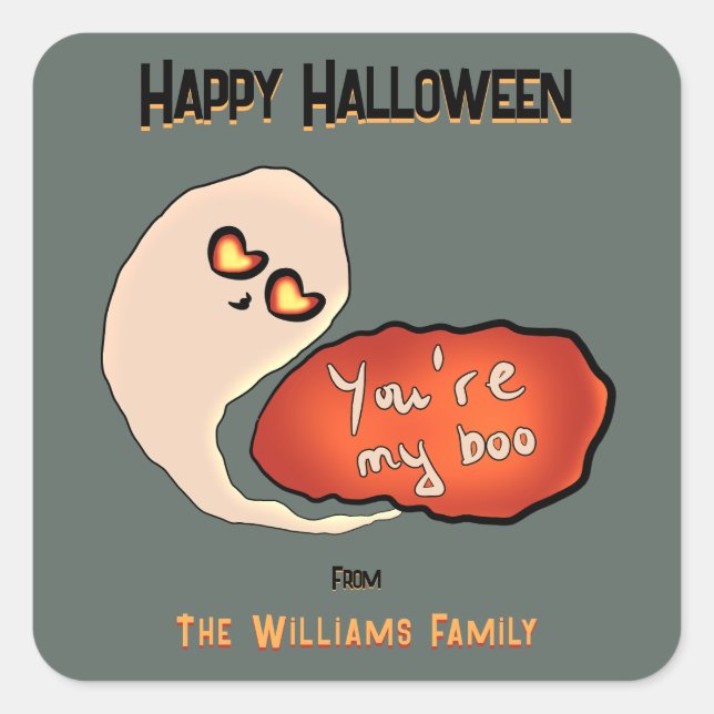 Pegatina Cuadrada Eres mi Boo | Halloween lindo (Anverso)