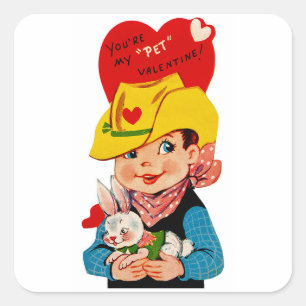 Pegatina Cuadrada Eres mi "Mascota" Valentine Cowboy
