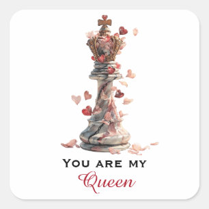 Pegatina Cuadrada Eres Mi Reina Ajedrez Día de San Valentín