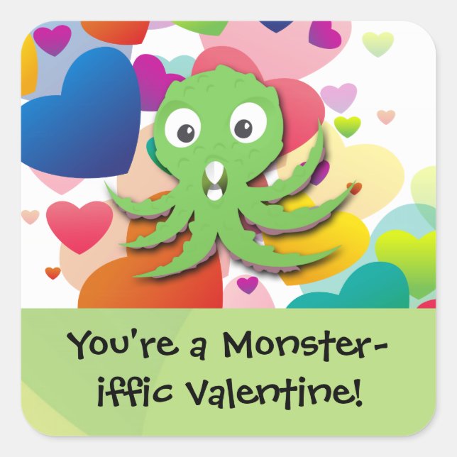 Pegatina Cuadrada Eres un Monster-Iffic Valentine (Anverso)