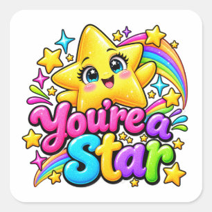 Pegatina Cuadrada Eres una Estrella Diseño de Arcoíris Lindo