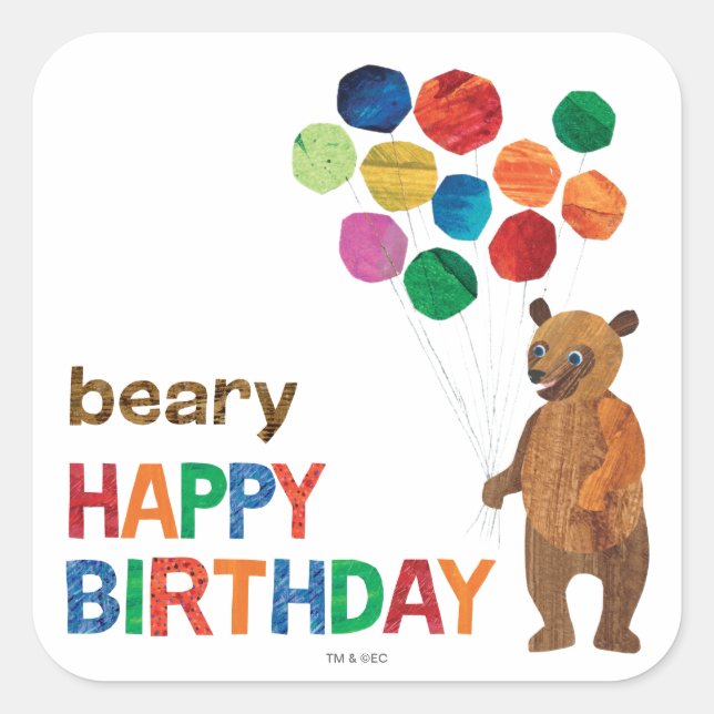 Pegatina Cuadrada Eric Carle | Oso marrón - Cumpleaños feliz con el  (Anverso)